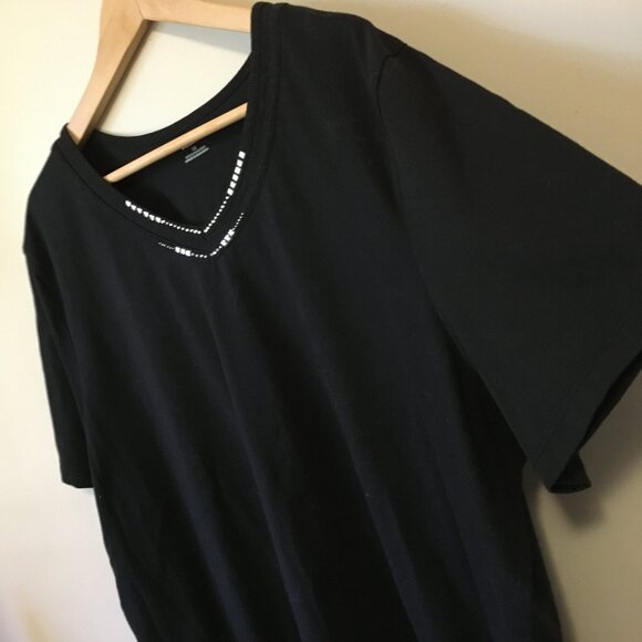 Vintage Black Silver Studded Rhinestone Collar Cotton Blend Tee - Picture 4 of 12